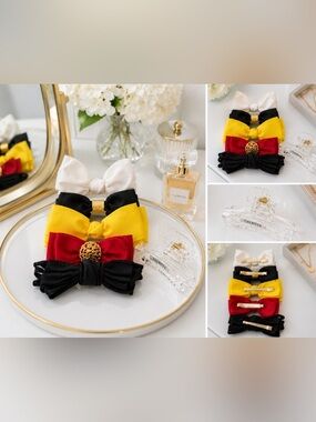 Talbots Hair Accessory Bundle 5pc Bows Clips Barrettes Red Black Gold White